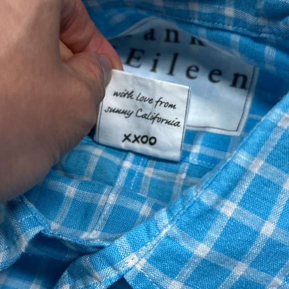 Frank & Eileen Paul Linen Check Blue White L/S Button Shirt Mens Large - Picture 9 of 11